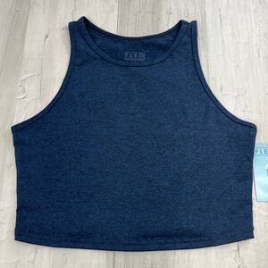 Fleo Superbad Tempo Blue Sleeveless Workout Athleisure Casual Crop Tank Top